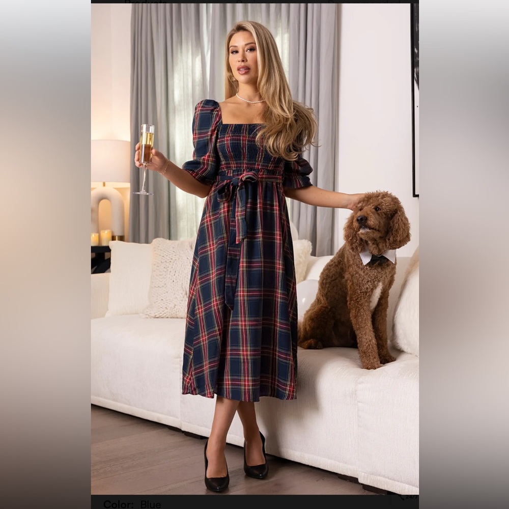 Cupshe Navy and Red Plaid Midi Dress